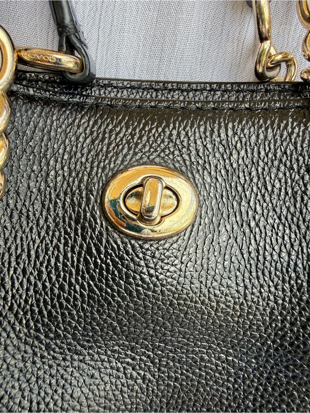 Coach Black Pebbled Leather Tote with Gold Chain Straps - Picture 15 of 16